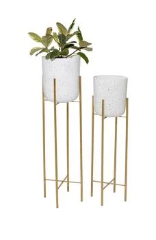 VIVIAN LUNE HOME | White Metal Indoor & Outdoor Speckled Planter with Removable Stand - Set of 2,商家Nordstrom Rack,价格¥1178
