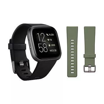 商品Fitbit Versa 2 Smartwatch Carbon (Black) with Bonus Bands (Olive)图片