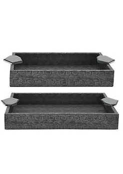 Kingston Living | Set of 2 Gray Rectangular Trays with Handles 18",商家Belk,价格¥1140