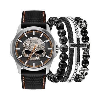 American Exchange | Men's Black Silicone Strap Watch 47mm Gift Set商品图片,
