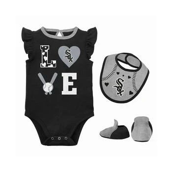 Outerstuff | Newborn and Infant Boys and Girls Black, Heather Gray Chicago White Sox Three-Piece Love of Baseball Bib Bodysuit and Booties Set,商家Macy's,价格¥240