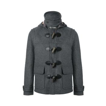推荐Burberry 博柏利 男士灰色羊毛角扣设计连帽大衣保暖外套夹克  3911153商品
