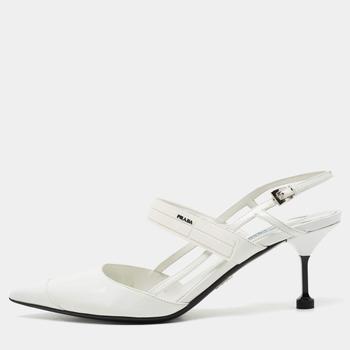 Prada | Prada White Leather and Rubber Pointed Toe Slingback Pumps Size 39商品图片,8.4折