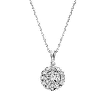 商品Diamond Halo Cluster 18" Pendant Necklace (1/10 ct. t.w.) in Sterling Silver图片
