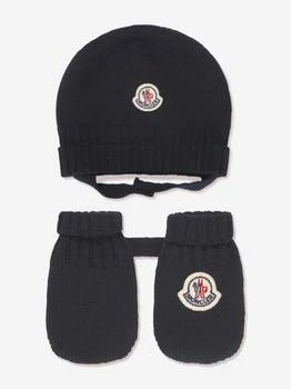 Moncler | Moncler Enfant Baby Hat And Mittens Set in Navy,商家Childsplay Clothing,价格¥2151