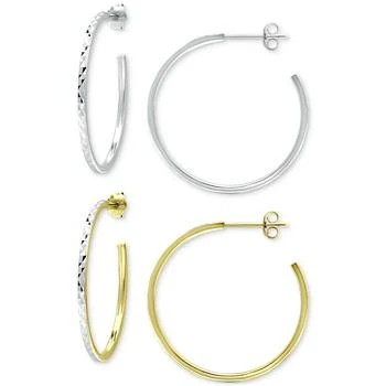Giani Bernini | 2-Pc. Set Textured Medium Hoop Earrings in Sterling Silver & 18k Gold-Plate, 1-1/4", Created for Macy's,商家Macy's,价格¥274