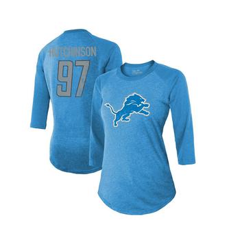Majestic, Majestic | Women's Threads Aidan Hutchinson Blue Detroit Lions Name & Number Raglan 3/4 Sleeve T-shirt商品图片 7.3折