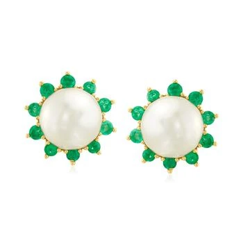 Ross-Simons | 8mm Cultured Pearl and . Emerald Earrings in 18kt Gold Over Sterling,商家Premium Outlets,价格¥708