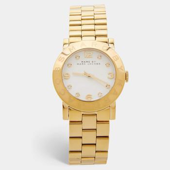 [二手商品] Marc Jacobs | Marc by Marc Jacobs White Yellow Gold Plated Stainless Steel Amy MBM3056 Women's Wristwatch 36 mm商品图片,4.7折