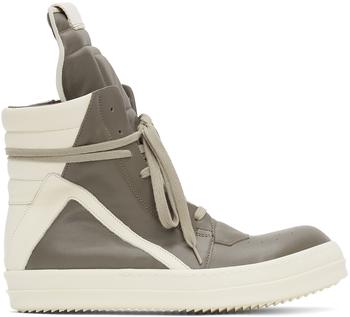 Rick Owens价格, Rick Owens | Grey & Off-White Geobasket High Sneakers商品图片 额外8.5折, 额外八五折