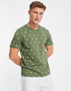 推荐Polo Ralph Lauren lounge t-shirt in olive green with all over pony logo商品