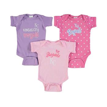 商品Girls Infant Pink, Purple Kansas City Royals 3-Pack Rookie Bodysuit Set图片