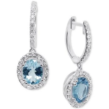 Macy's | Aquamarine (1-3/4 ct. t.w.) & Diamond (3/8 ct. t.w.) Oval Halo Dangle Hoop Drop Earrings in 14k White Gold,商家Macy's,价格¥41924