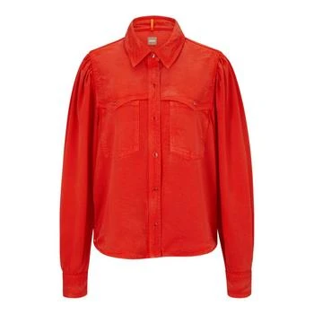 推荐Regular-fit blouse with popper closures and point collar商品
