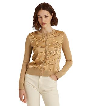 推荐Petite Equestrian-Print Cardigan Sweater商品