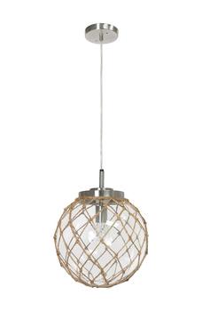 商品LALIA HOME | Buoy Netted Brushed Nickel Coastal Ocean Sea Glass Pendant with Natural Rope - Clear,商家Nordstrom Rack,价格¥853图片