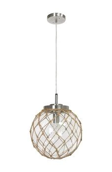 LALIA HOME | Buoy Netted Brushed Nickel Coastal Ocean Sea Glass Pendant with Natural Rope - Clear,商家Nordstrom Rack,价格¥845