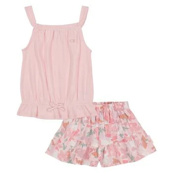 Calvin Klein | Little Girls Ribbed Knit Halter Top and Floral Skort, 2 Piece Set 3.9折