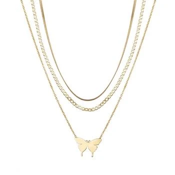 Unwritten | 14k Gold Flash Plated Butterfly Herringbone Pendant Necklaces, 3 Piece Set,商家Macy's,价格¥372