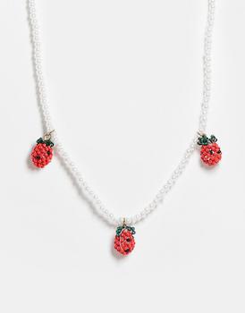 product ASOS DESIGN necklace in small pearl with strawberry bead charms image