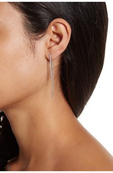 推荐White Rhodium Plated Swarovski Crystal Accented Vertical Bar and Chain Earrings商品