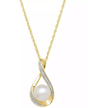 Macy's | Cultured Freshwater Pearl (9mm) and Diamond Accent Pendant 18" Necklace in 14k Gold,商家Macy's,价格¥1794