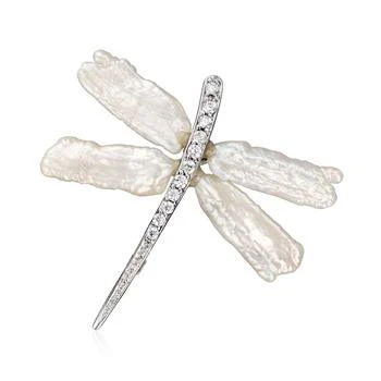 Ross-Simons | Ross-Simons 6x20mm Cultured Pearl and . CZ Dragonfly Pin/Pendant in Sterling Silver,商家Premium Outlets,价格¥1057