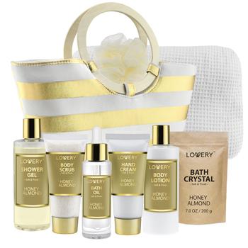商品Home Spa Kit - Honey Almond Scent - Luxury Bath & Shower Gift for Women & Men图片