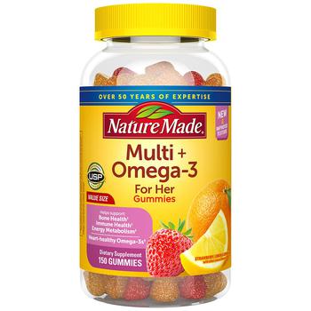 商品Nature Made | Women's Multivitamin + Omega-3 Gummies Lemon, Orange & Strawberry,商家Walgreens,价格¥194图片