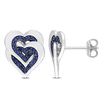 Mimi & Max | Mimi & Max 1/2 CT TGW Blue Sapphire Interlocking Hearts Stud Earrings in Sterling Silver,商家Premium Outlets,价格¥480