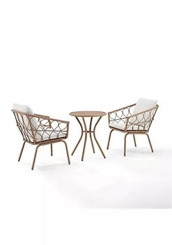 Crosley, Crosley Furniture | Crosley Furniture CO7370NA-CR 83 x 26.50 x 35.50 in. Juniper Indoor & Outdoor Wicker Bistro Set - Bistro Table & 2 Dining Chairs Creme & Natural - 3 Piece商品图片 