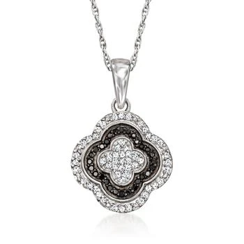 Ross-Simons | Ross-Simons Black and White Diamond Clover Pendant Necklace in Sterling Silver,商家Premium Outlets,价格¥1531
