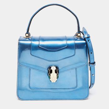 bvlgari包, [二手商品] BVLGARI | Bvlgari Blue Laminated Leather Serpenti Forever Flap Top Handle Bag商品图片 7.6折, 满1件减$100, 满减