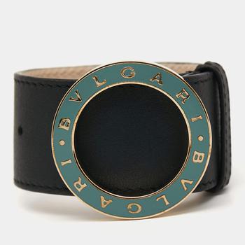 推荐Bvlgari Pale Gold Tone Wrap Black Leather Bracelet商品