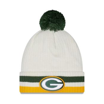 New Era | Men's White Green Bay Packers Retro Cuffed Knit Hat with Pom商品图片,