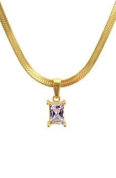 商品Water Resistant 14K Gold Plated Herringbone Chain CZ Pendant Necklace图片