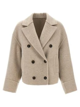 Brunello Cucinelli | Double-Breasted Short Coat Coats, Trench Coats Beige,商家Wanan Luxury,价格¥22602