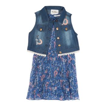 商品Rare Editions | Little Girls Pleated A-Line Dress with Denim Vest Set, 2 Piece,商家Macy's,价格¥208图片