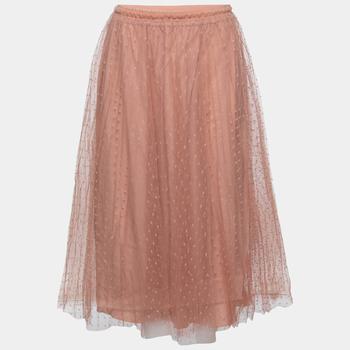 RED Valentino | RED Valentino Light Pink Polka-Dot Pleated Tulle Midi Skirt M商品图片,