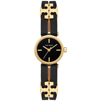 Tory Burch | Women's Gold-Tone Logo Black Leather Strap Watch 22mm商品图片,