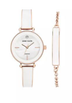 Anne Klein | Rose Gold Metal White Enamel Diamond Bracelet Watch商品图片,
