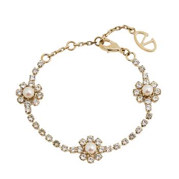 商品Valentino Faux Pearl Crystal Embellished Gold Tone Flower Bracelet图片