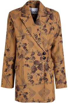 ganni floral pleated shirtdress, Ganni | Double-breasted floral-jacquard blazer商品图片 4.4折