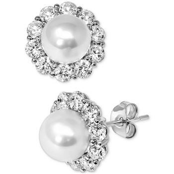 推荐Cultured Freshwater Pearl (8mm) & Cubic Zirconia Halo Stud Earrings in Sterling Silver商品