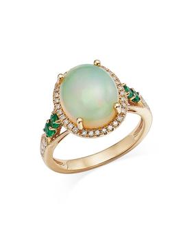 商品Opal, Emerald, & Diamond Halo Ring in 14K Yellow Gold - 100% Exclusive图片