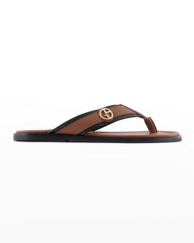 Giorgio Armani | Men's Leather Logo Thong Sandals商品图片,