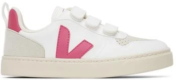 推荐Kids White & Pink Vegan V-10 Velcro Sneakers商品