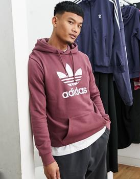 男士adidas卫衣, Adidas | adidas Originals adicolor Trefoil hoodie in quiet crimson red商品图片 