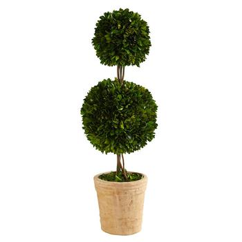 NEARLY NATURAL, NEARLY NATURAL | 2.5ft. Preserved Boxwood Double Ball Topiary Tree in Decorative Planter商品图片 6.9折