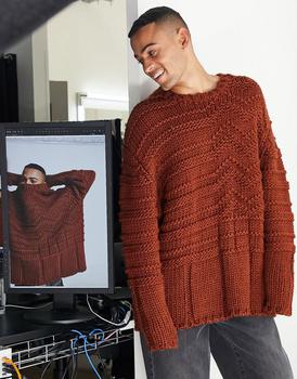 ASOS | ASOS DESIGN hand knit look rib jumper in dark brown商品图片,6折